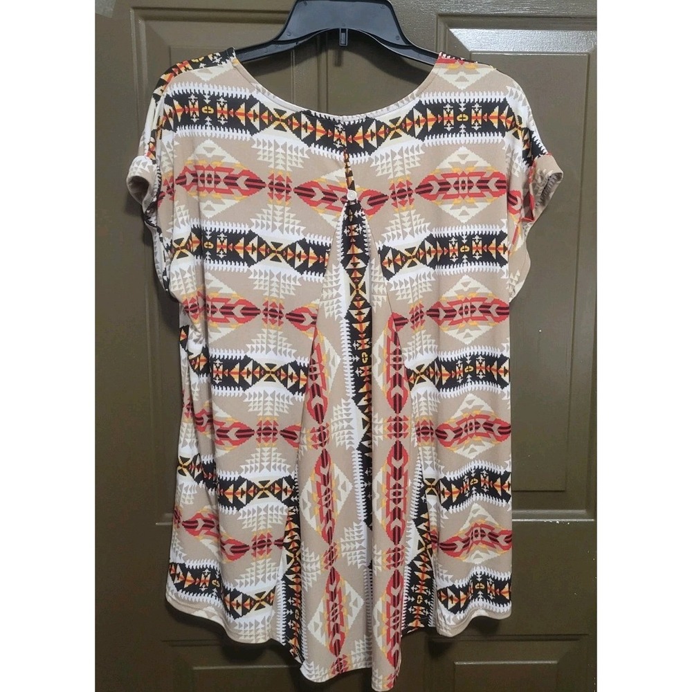 CATO Womens Large Aztec Tribal Print Hi Low Top Light Knit Southwestern Boho - Picture 12 of 12